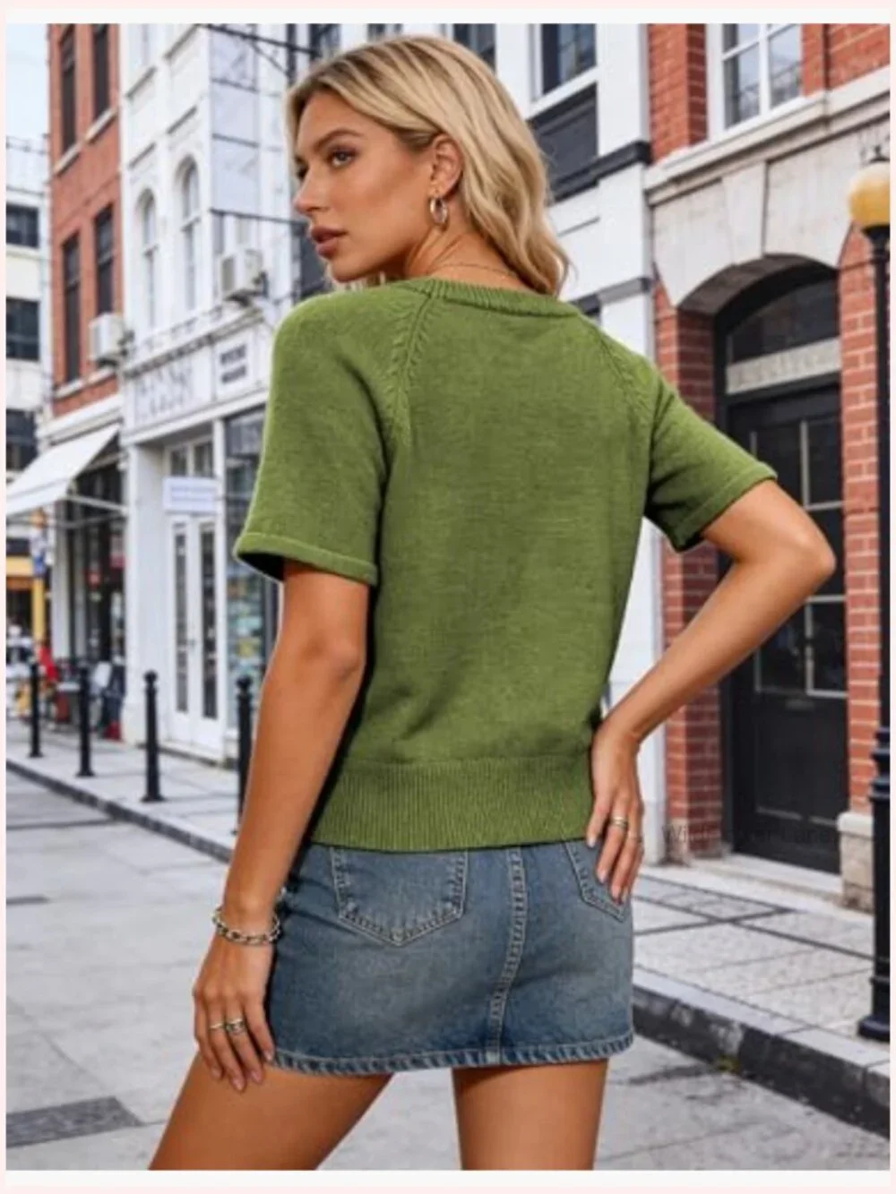 Short Sleeve Crew Neck Cable Knit Pullover Loose Fit Boxy Sweater Top Blouse